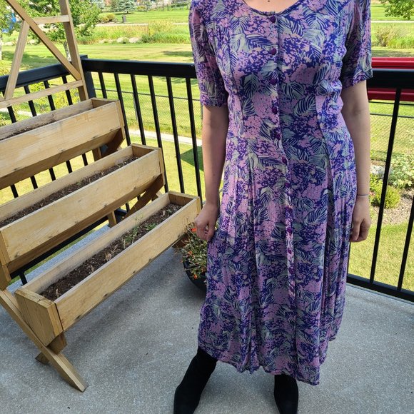 Primavera vintage purple and light green floral summer dress. - Picture 2 of 15